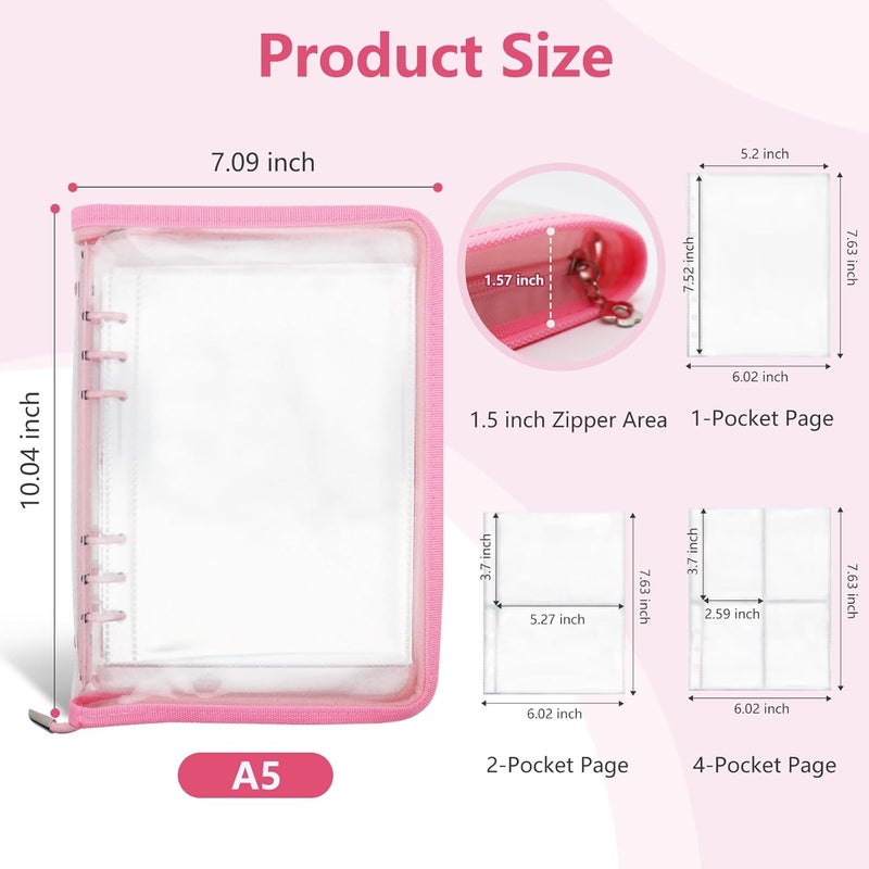 Ruatu Sticker Storage Organizer Binder A5 Reusable Sticker Book Collecting Holder Keeper Album with Pocket Zipper for Adult (pink) - Image 5
